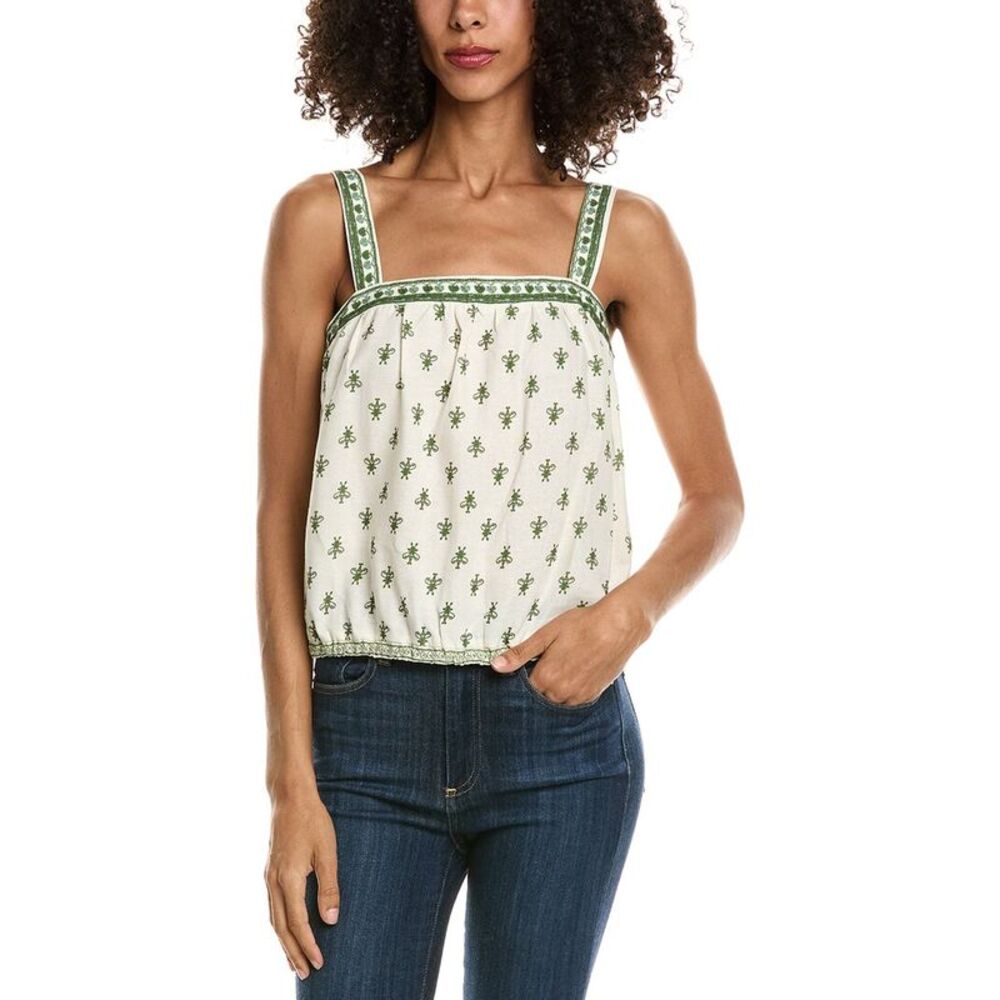 Max Studio Womens Sleeveless Bubble Hem Linen-Blend Top, White
